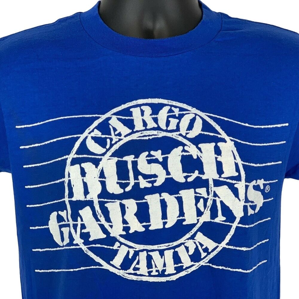 Vintage 80s Busch Gardens Tampa T Shirt Florida Amusement Park Blue USA S Small